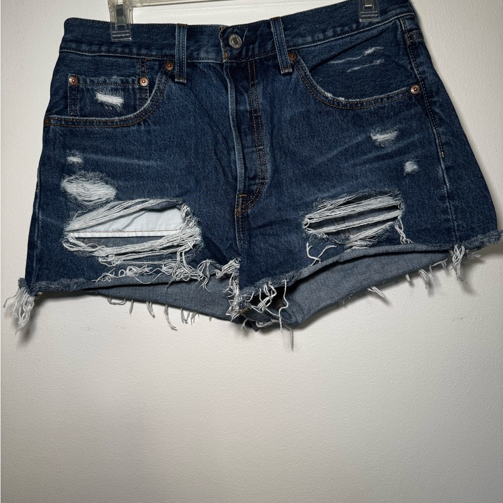 Levi's Dark Blue Distressed Jean Shorts